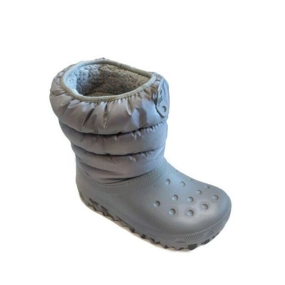 Crocs Classic Lined Neo Puff Slip On Boot K Youth Kids Size J3 Light Gray - Picture 1 of 9